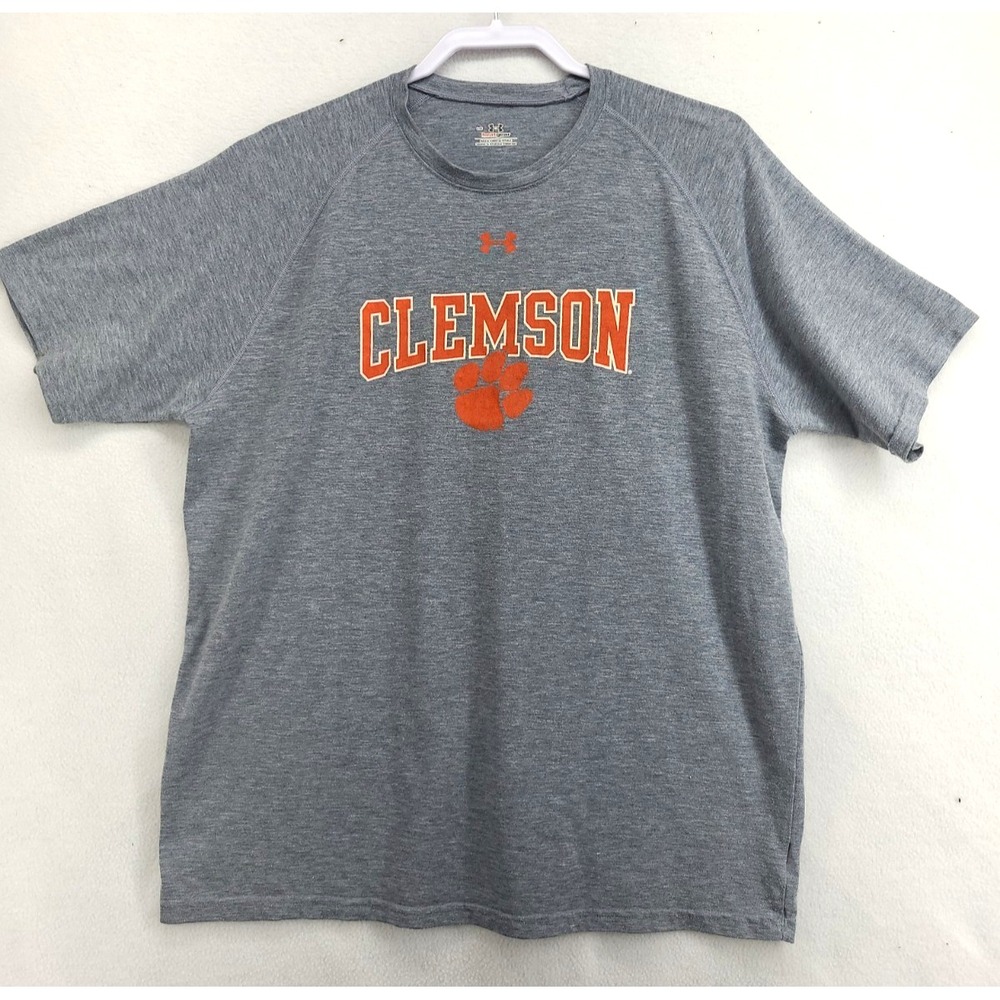 Under Armour Clemson University T Shirt Large Mens Gray Graphic Logo NCAA